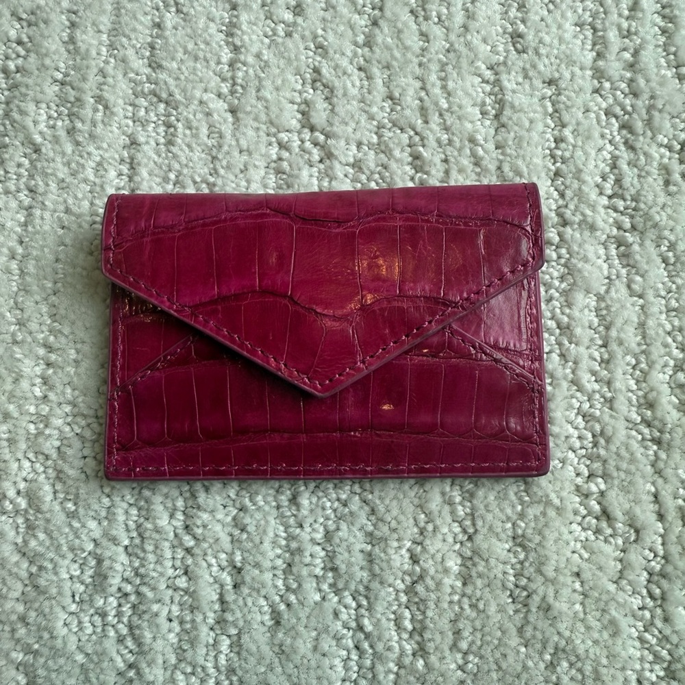 Judith Lieber Couture Croc card wallet with snap closure pink